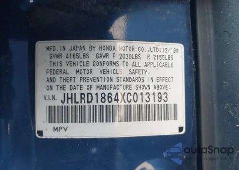 1999 Honda Cr-V Ex из США, поврежденный, VIN JHLRD1864XC013193